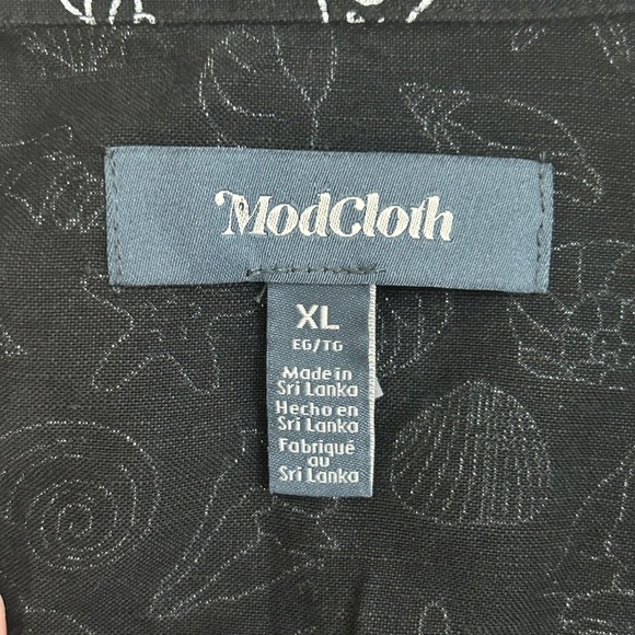 ModCloth Seashell Print Wrap Top XL Black Linen Coastal Resort Whimsical Retro - Picture 4 of 6